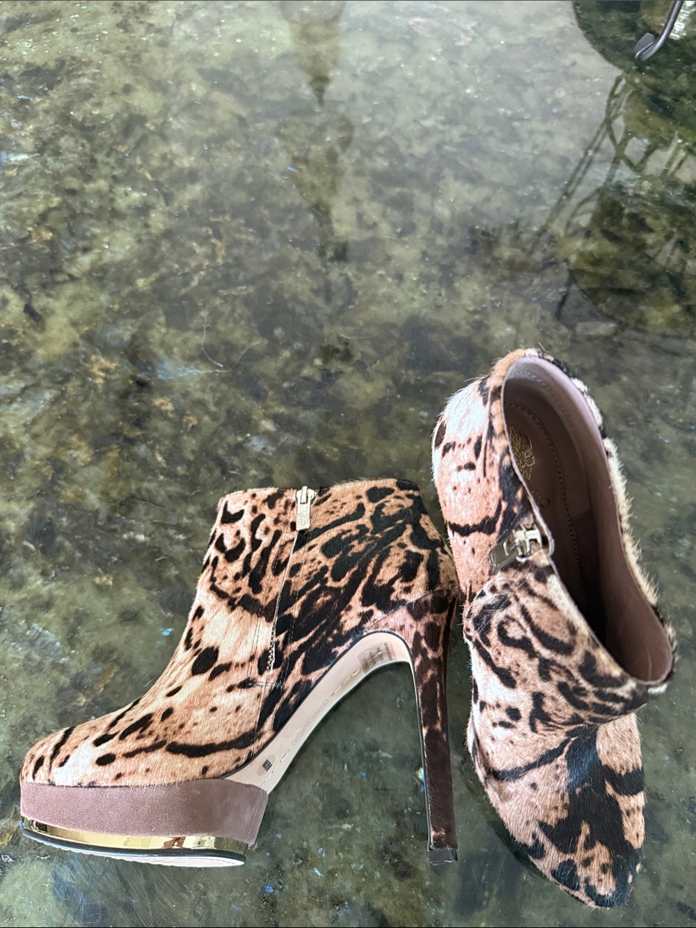 Vince Camuto Leopard-Print Ankle Booties in Tan and Black - Picture 2 of 5